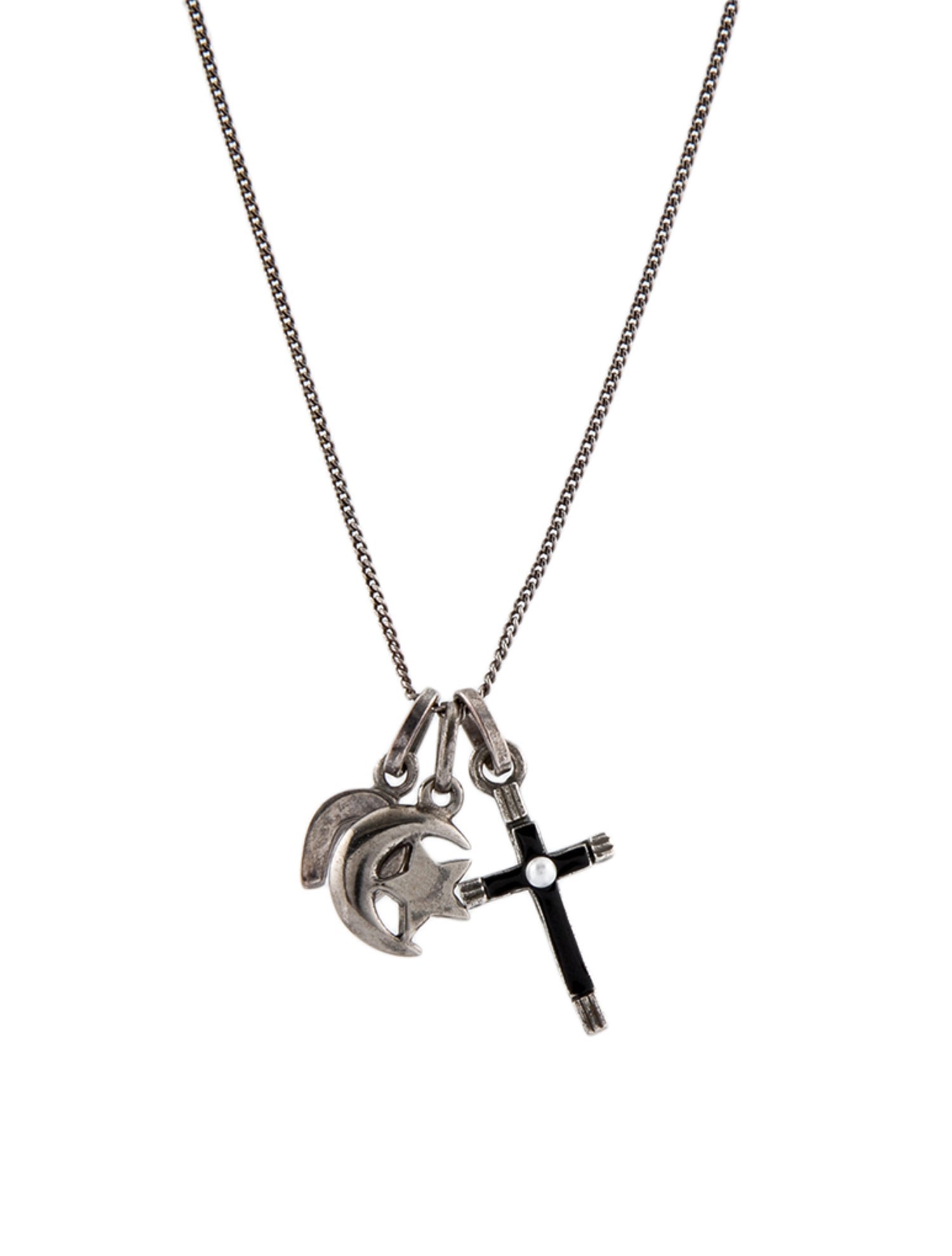 Saint Laurent Faux Pearl & Enamel Charm Pendant Necklace