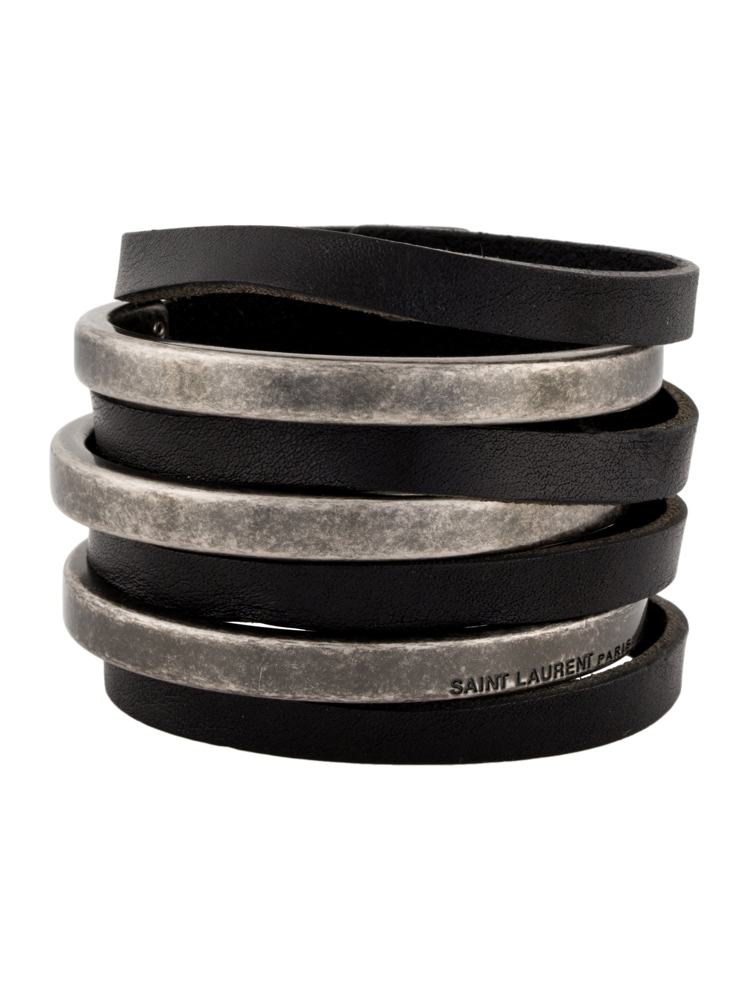 ブレスレット SAINT LAURENT  Bracelets Women Leather Black/Silver SAINT LAURENT - Silver-Tone and Leather Bracelet - Black