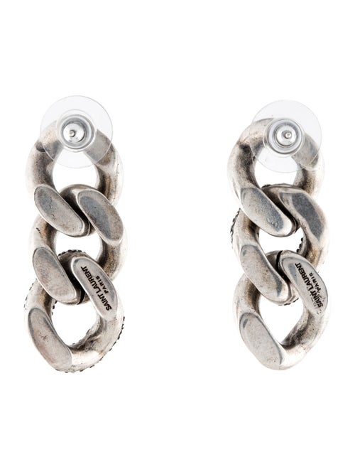 Saint Laurent Crystal Curb Link Drop Earrings