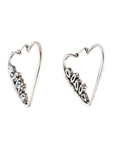 Saint Laurent Hoop Crystal Heart Earrings