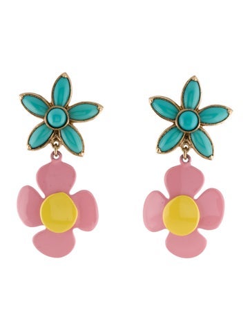 Saint Laurent Clip-On Resin & Enamel Flower Drop Earrings