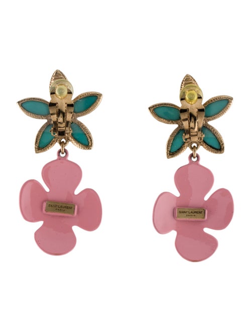 Saint Laurent Resin & Enamel Flower Drop Clip-On Earrings