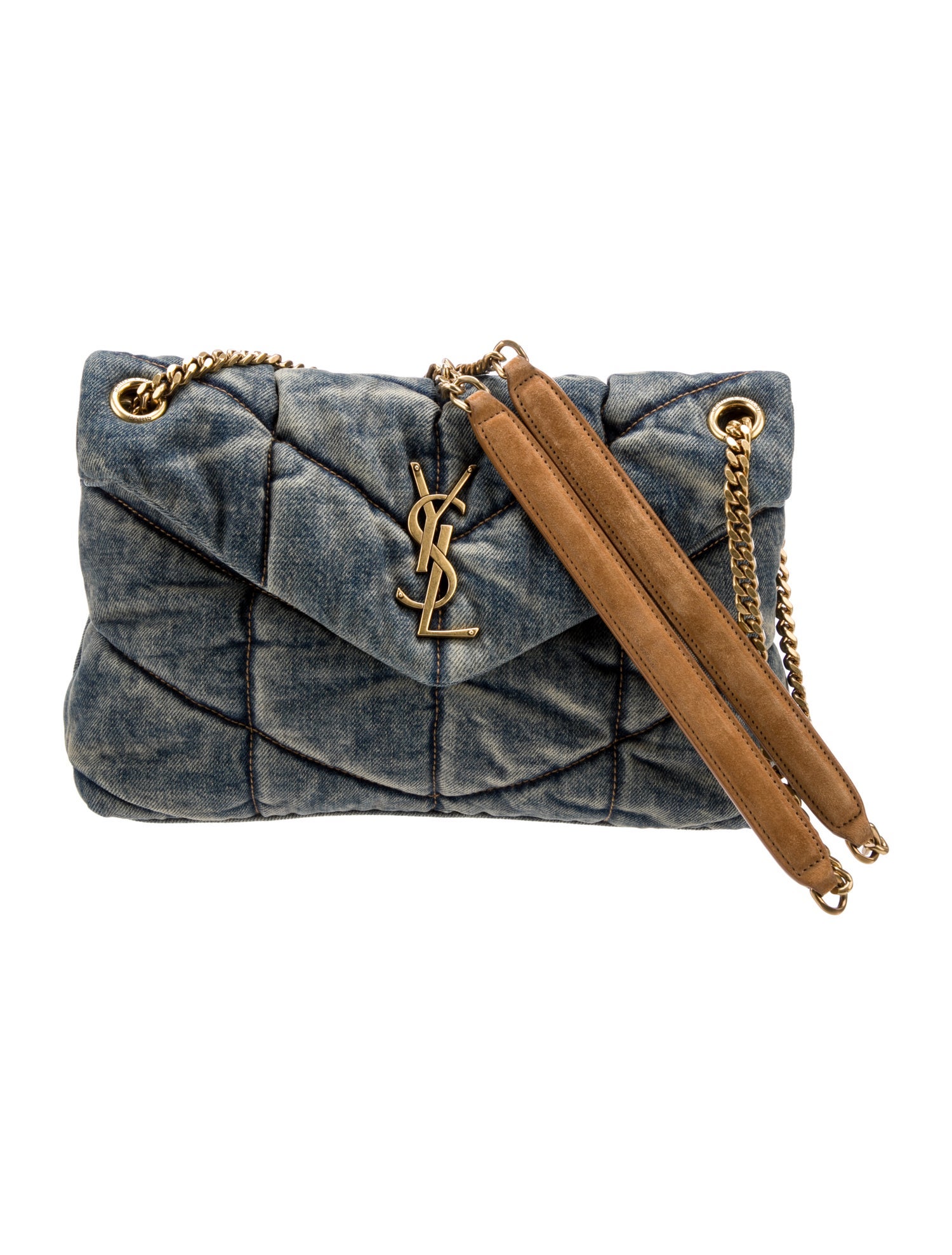 Saint Laurent 2021 Small Monogram Denim Puffer Bag - Blue