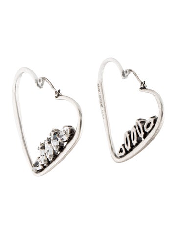 Saint Laurent Hoop Crystal Heart Earrings