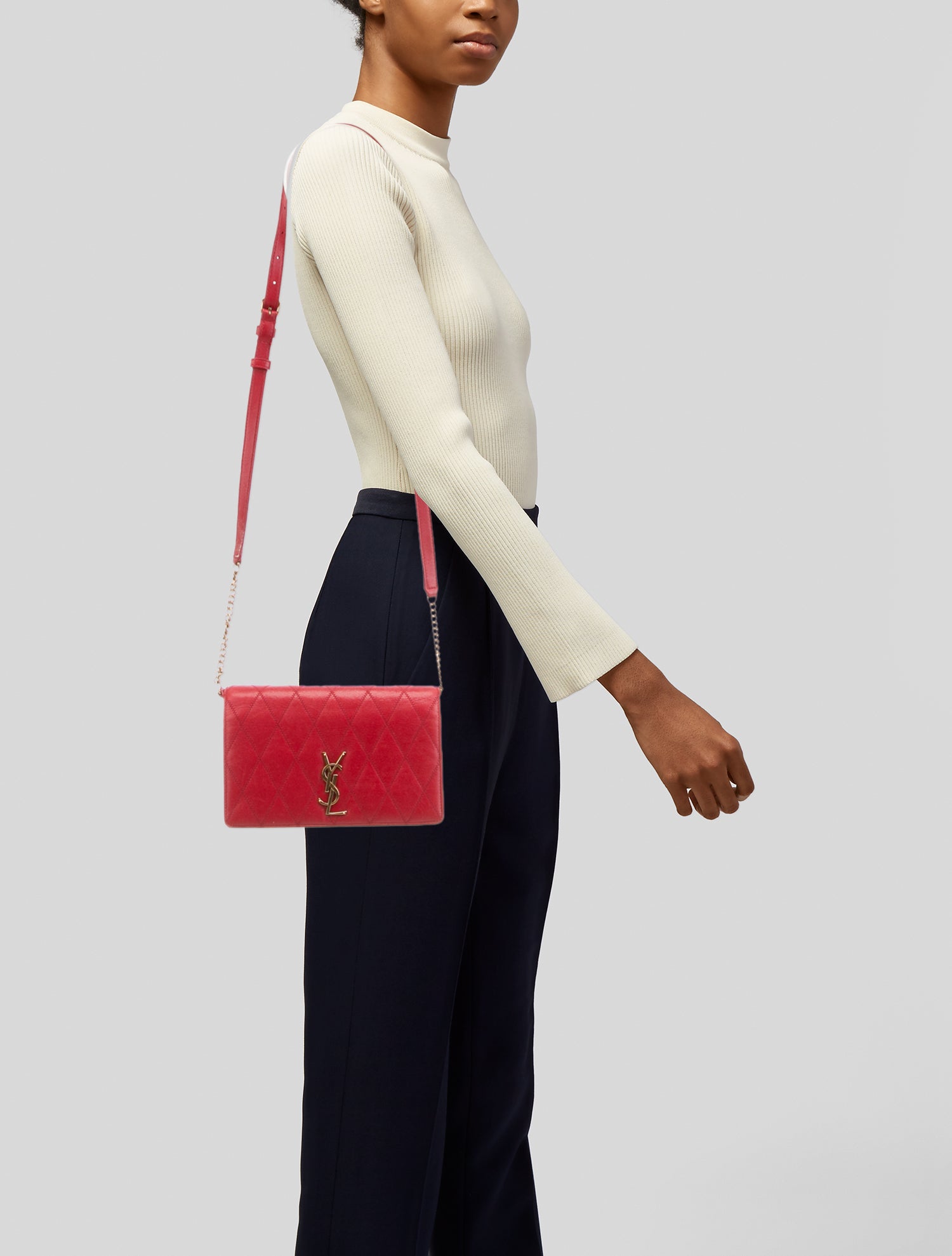 Saint Laurent Quilted Monogram Angie Bag Red Crossbody Bags, Handbags