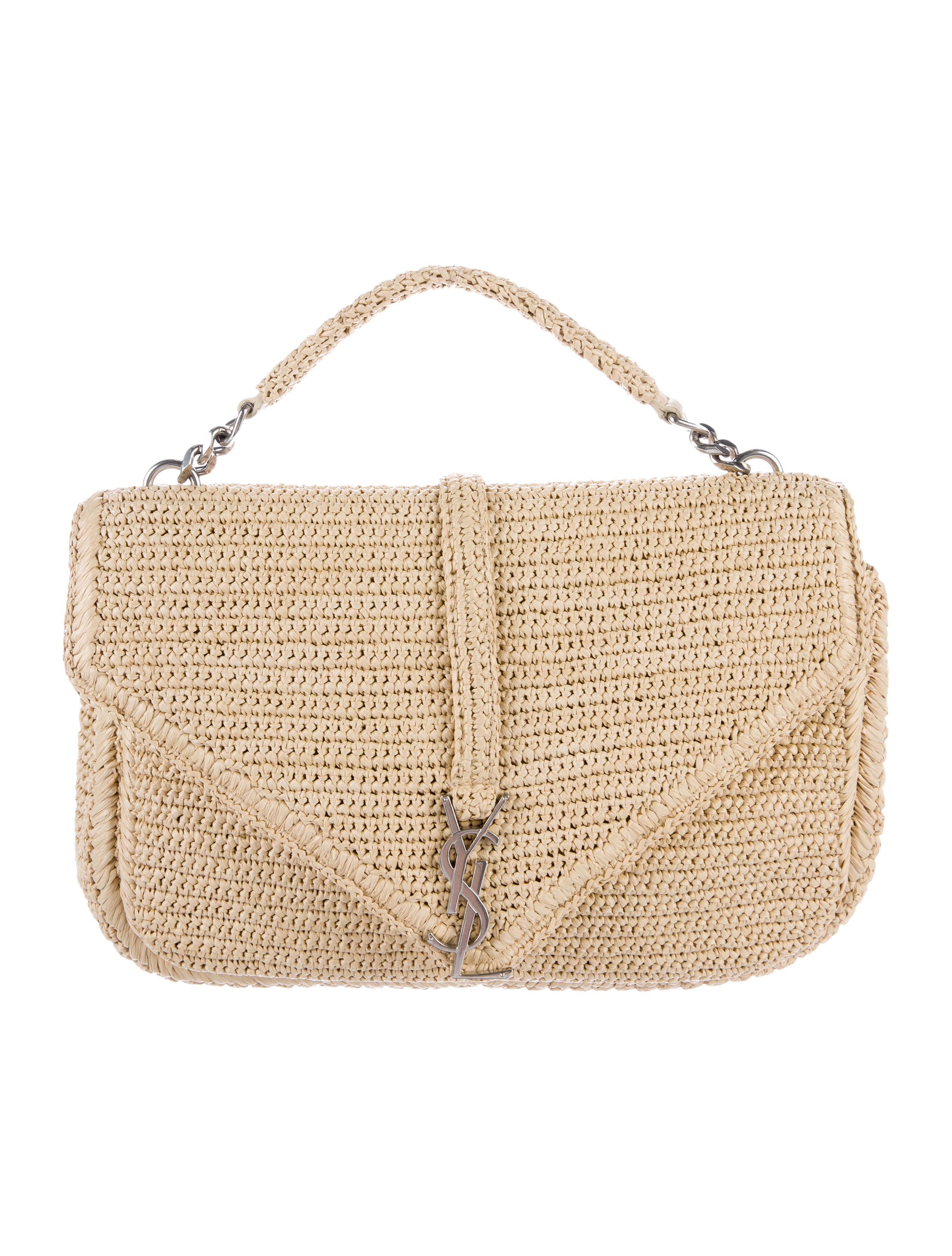 Saint Laurent Medium Monogram Straw Shoulder Bag