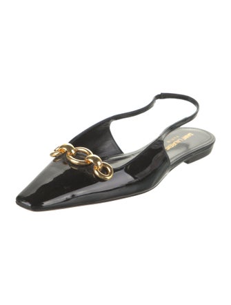 Saint Laurent Patent Leather Chain-Link Accents Slingback Flats
