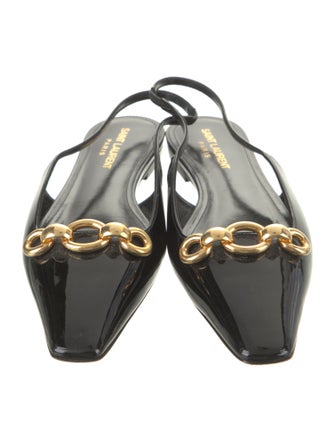 Saint Laurent Patent Leather Chain-Link Accents Slingback Flats