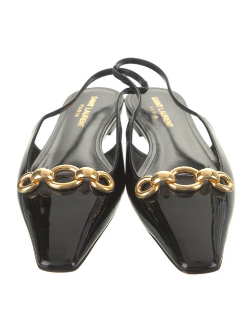 Saint Laurent Patent Leather Chain-Link Accents Slingback Flats