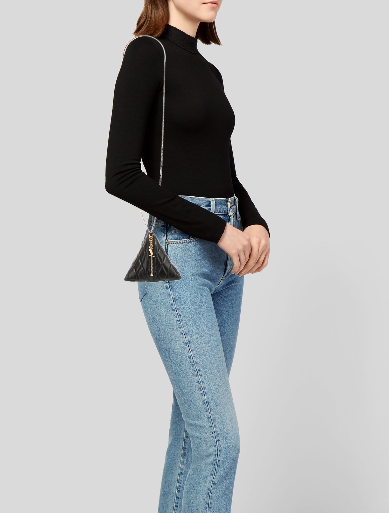 Saint Laurent 2022 Quilted Lambskin Sade Pyramid Shoulder