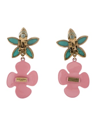 Saint Laurent Enamel & Resin Flower Clip-On Drop Earrings