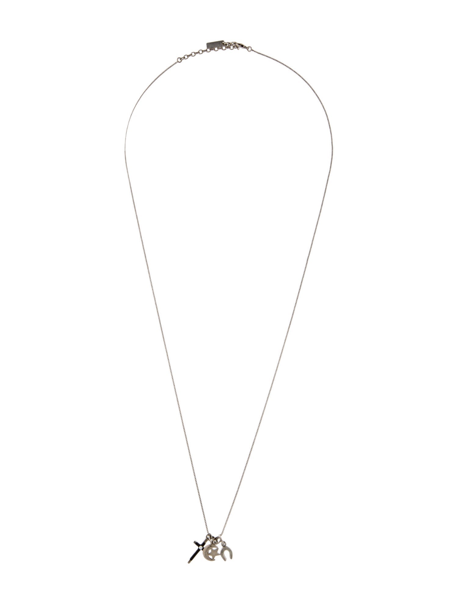 Saint Laurent Faux Pearl & Enamel Charm Pendant Necklace