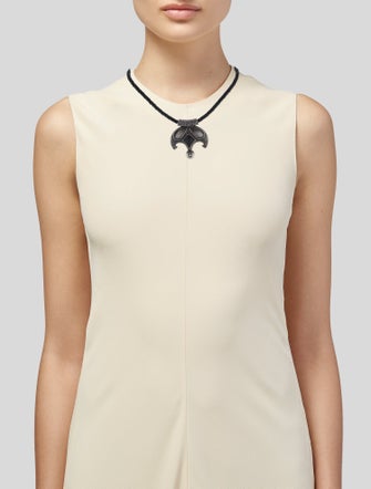 Saint Laurent Leather & Enamel Pendant Necklace