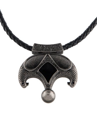 Saint Laurent Leather & Enamel Pendant Necklace