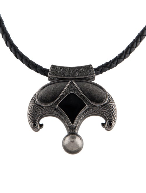 Saint Laurent Leather & Enamel Pendant Necklace