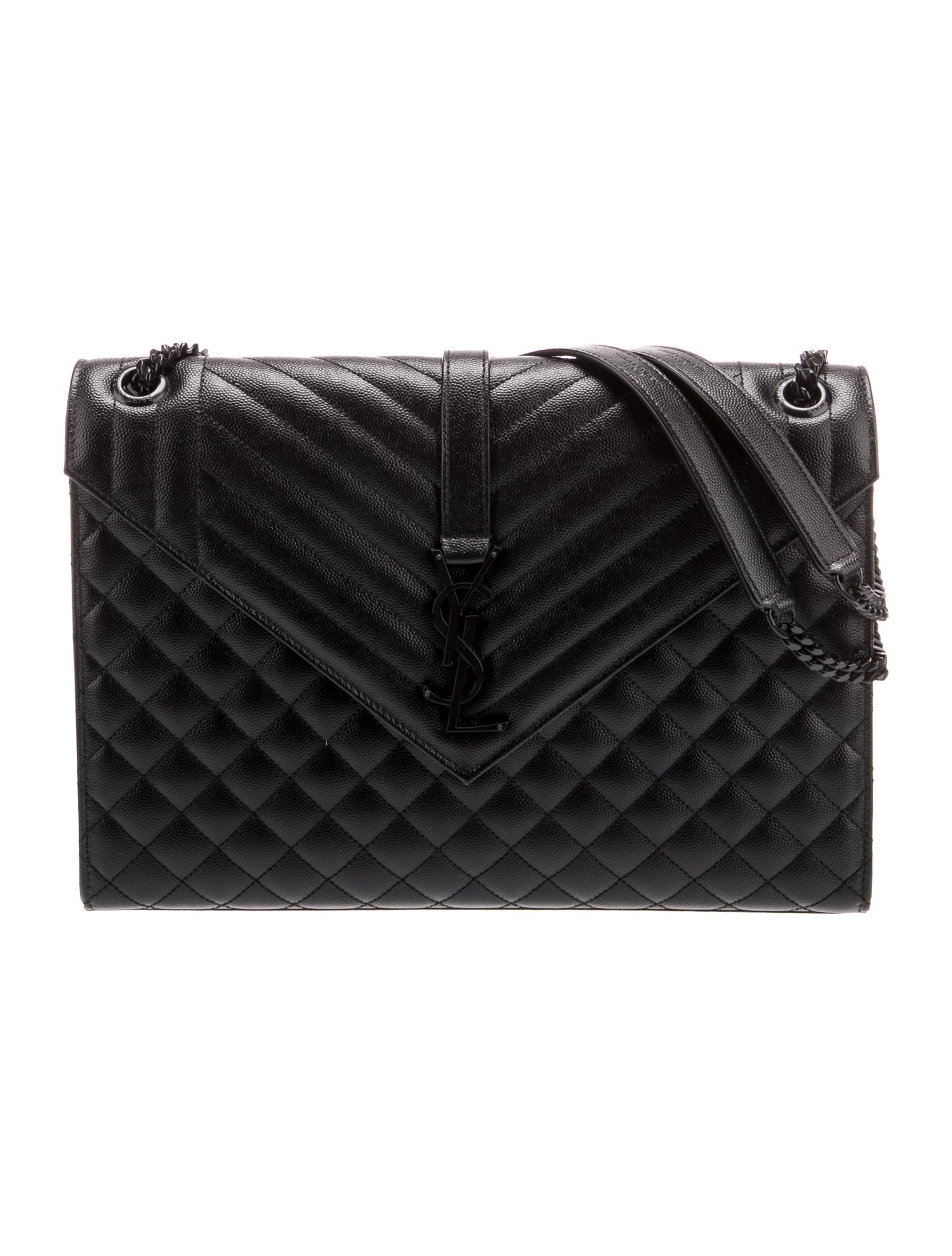 Saint Laurent Leather Envelope 2022 Black Shoulder Bags, Handbags