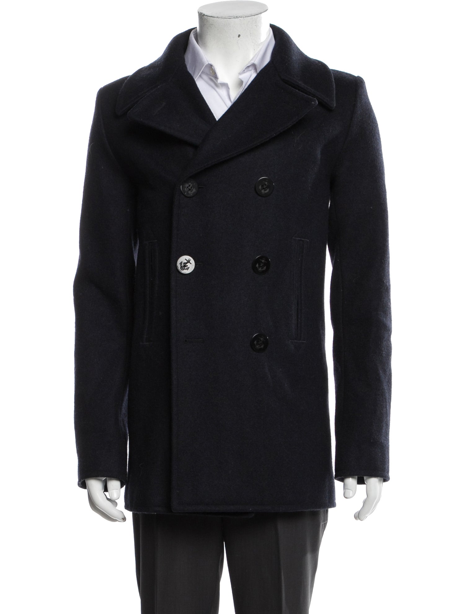 【関税&送料込み】Saint Laurent Wool Peacoat Saint Laurent 2014 Wool Peacoat - Blue Outerwear, Clothing