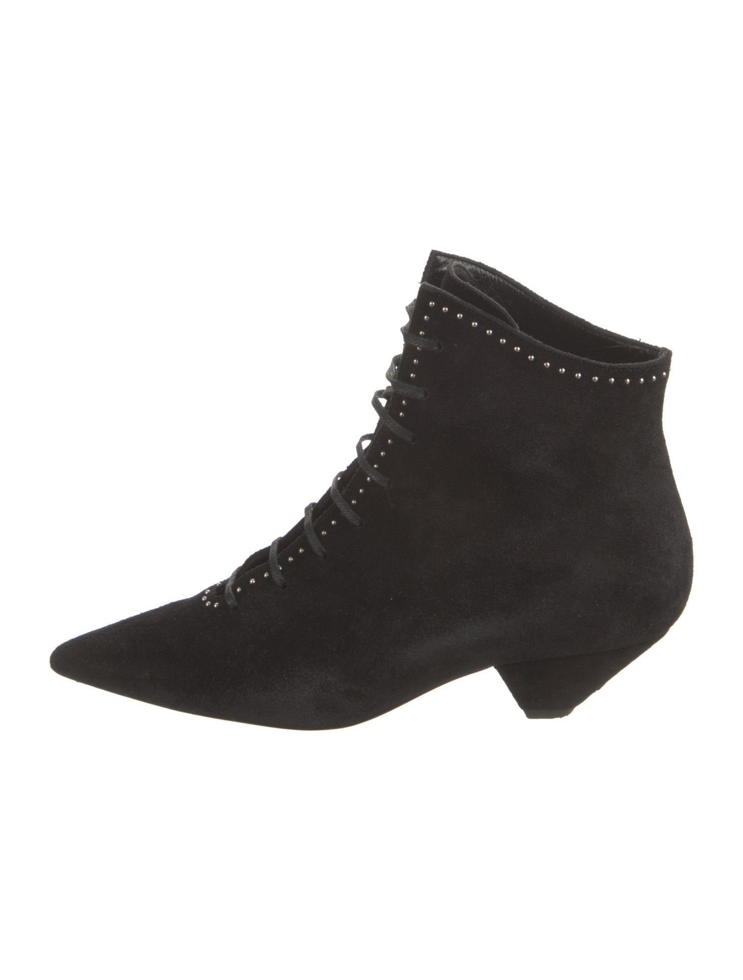 Saint Laurent Suede Studded Accents Lace-Up Boots