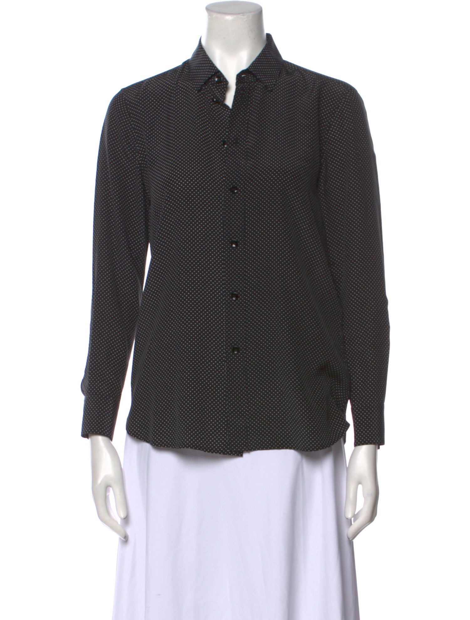 Saint Laurent Silk Polka Dot Print Button-Up Top