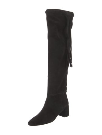 Saint Laurent Suede Fringe Trim Accent Boots
