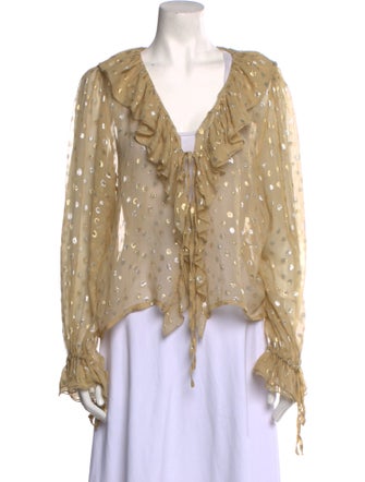 Saint Laurent Polka Dot Print Plunge Neckline Blouse