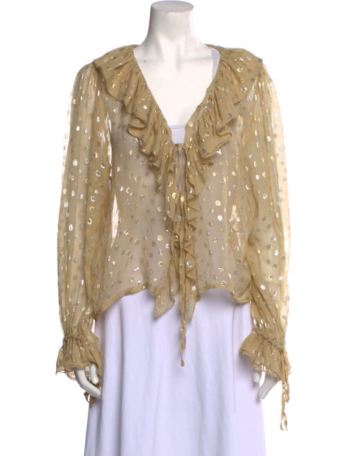 Saint Laurent Polka Dot Print Plunge Neckline Blouse