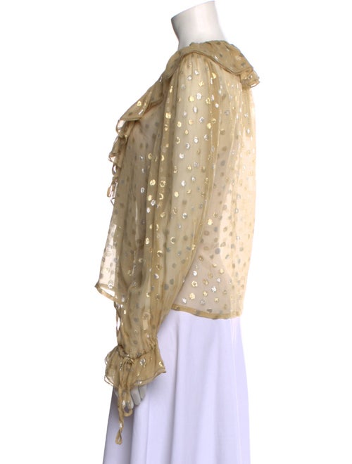 Saint Laurent Polka Dot Print Plunge Neckline Blouse