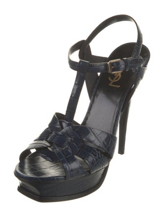 Saint Laurent Embossed Leather T-Strap Sandals