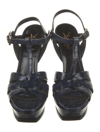 Saint Laurent Embossed Leather T-Strap Sandals
