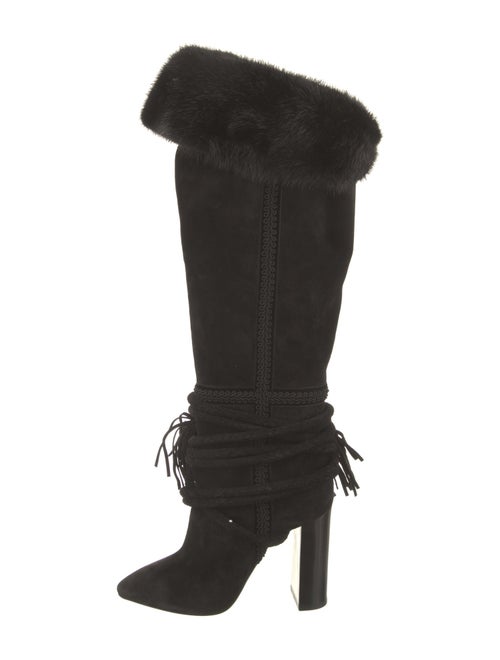 Saint Laurent Suede Tassel Accents Lace-Up Boots