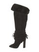 Saint Laurent Suede Tassel Accents Lace-Up Boots