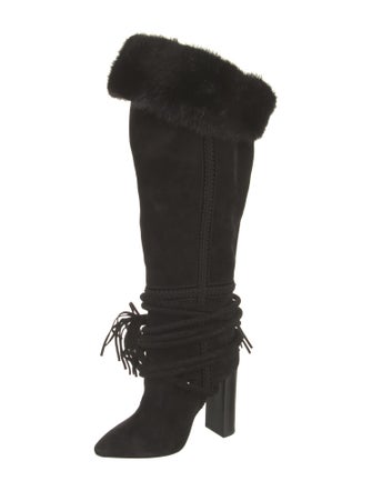 Saint Laurent Suede Tassel Accents Lace-Up Boots