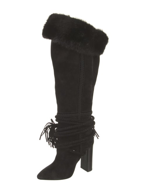 Saint Laurent Suede Tassel Accents Lace-Up Boots