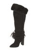 Saint Laurent Suede Tassel Accents Lace-Up Boots