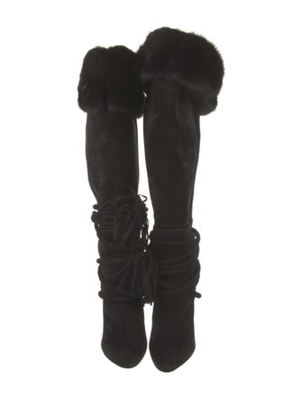 Saint Laurent Suede Tassel Accents Lace-Up Boots