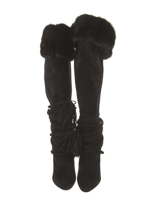Saint Laurent Suede Tassel Accents Lace-Up Boots