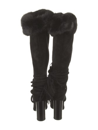 Saint Laurent Suede Tassel Accents Lace-Up Boots