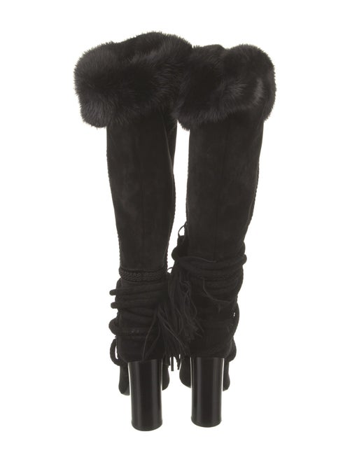 Saint Laurent Suede Tassel Accents Lace-Up Boots