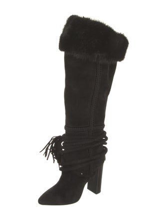 Saint Laurent Suede Tassel Accents Lace-Up Boots