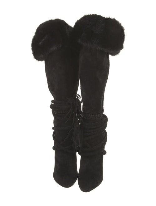 Saint Laurent Suede Tassel Accents Lace-Up Boots