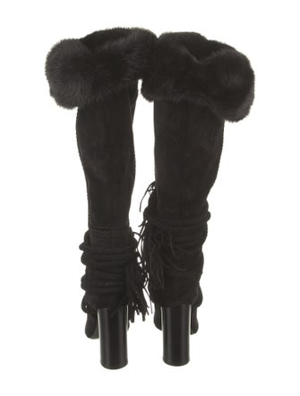 Saint Laurent Suede Tassel Accents Lace-Up Boots