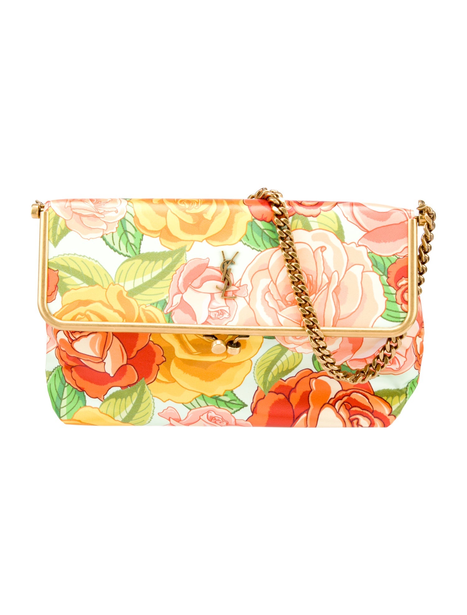 Saint Laurent Satin Sac Floral Charniere Medium 2022