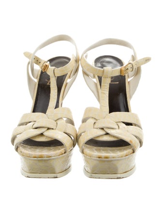 Saint Laurent Leather Animal Print T-Strap Pumps