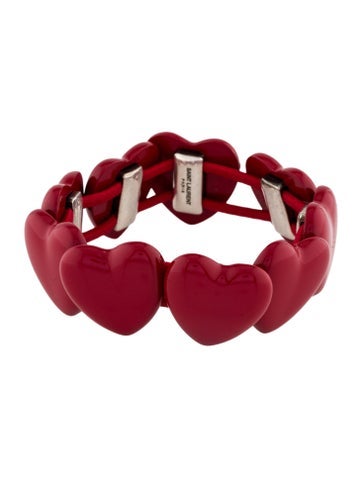 Saint Laurent Bead Enamel Heart Stretch Bracelet