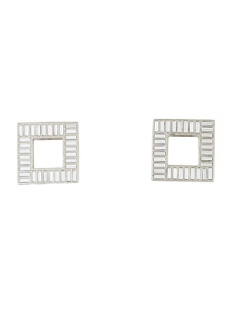 Saint Laurent Square Crystal Embellished Clip-On Earrings