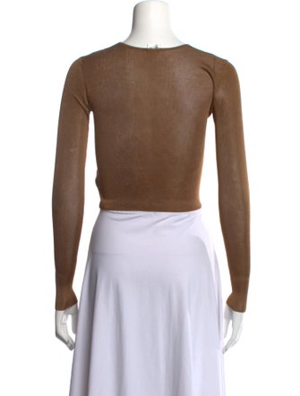 Saint Laurent Crew Neck Long Sleeve Crop Top