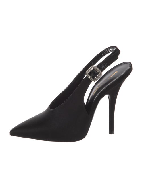 Saint Laurent Satin Crystal Embellishments Slingback Pumps
