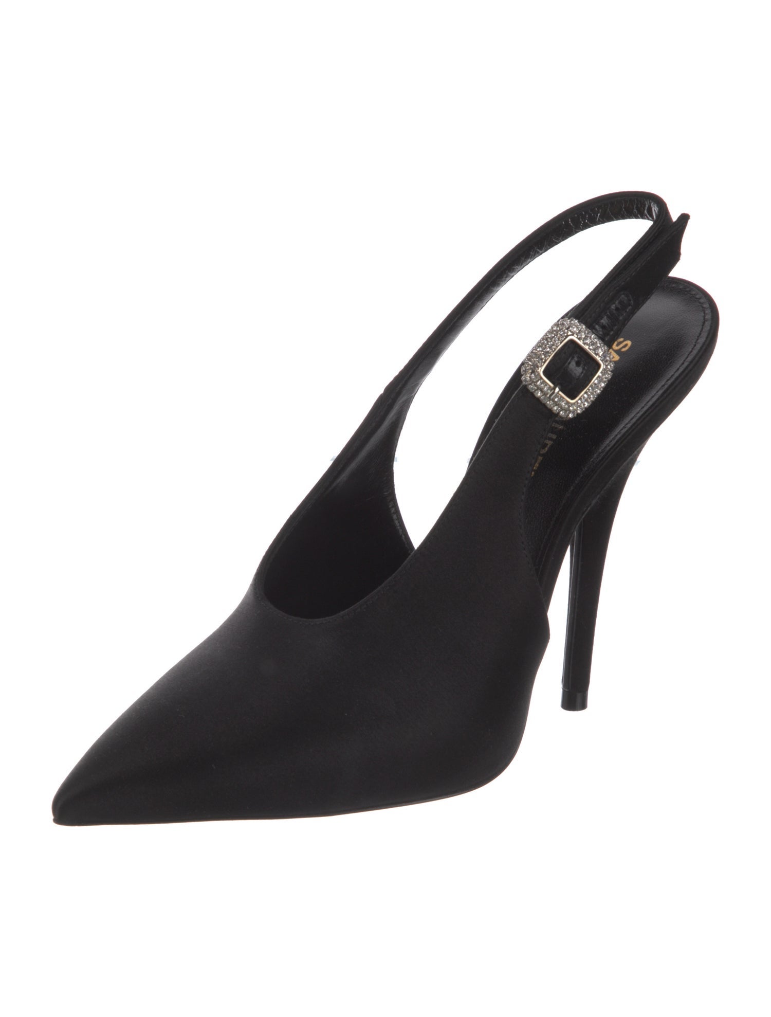 Saint Laurent Satin Crystal Embellishments Slingback Pumps