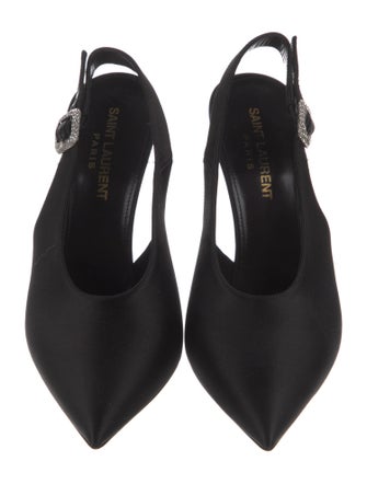 Saint Laurent Satin Crystal Embellishments Slingback Pumps