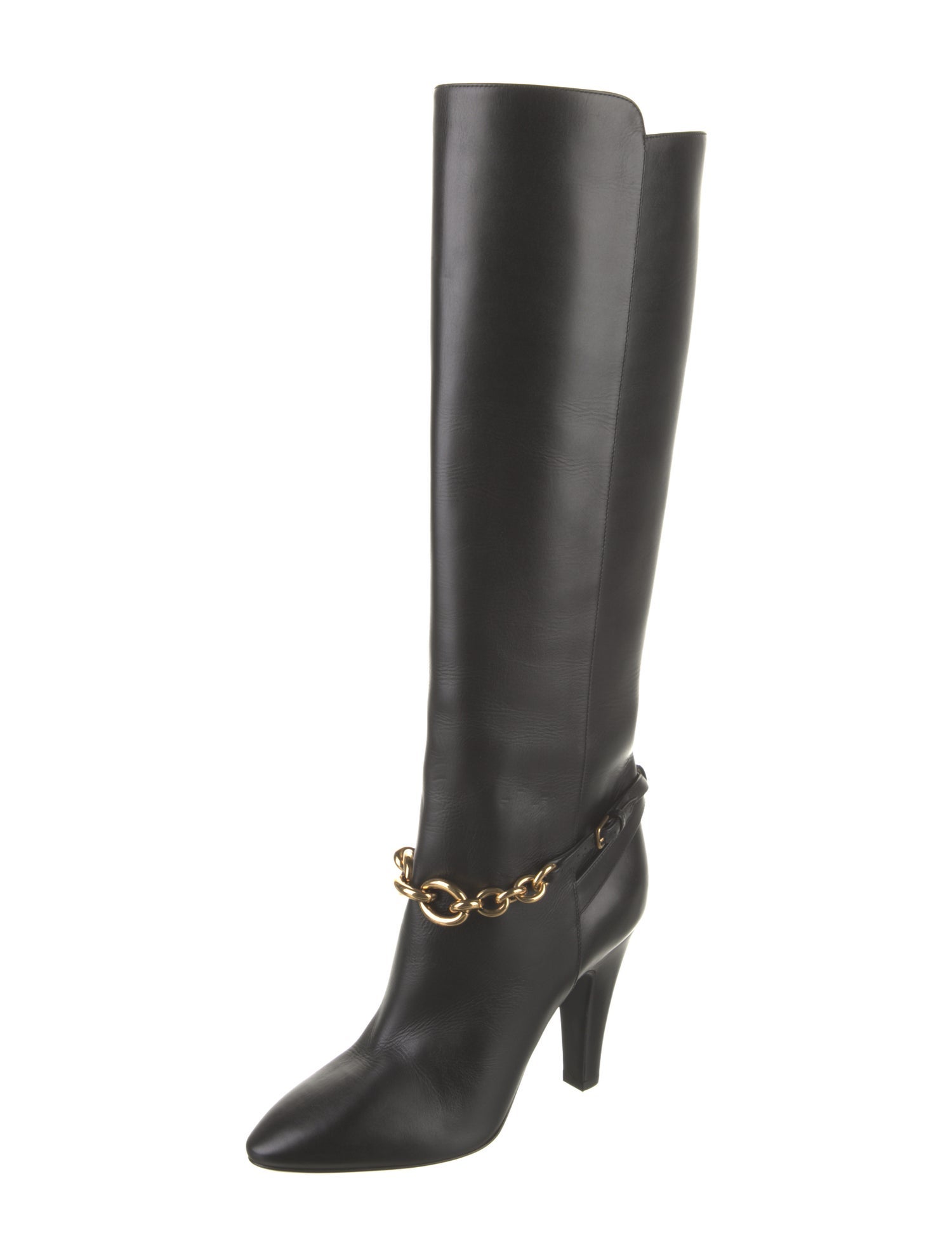 Saint Laurent Leather Chain-Link Accents Boots